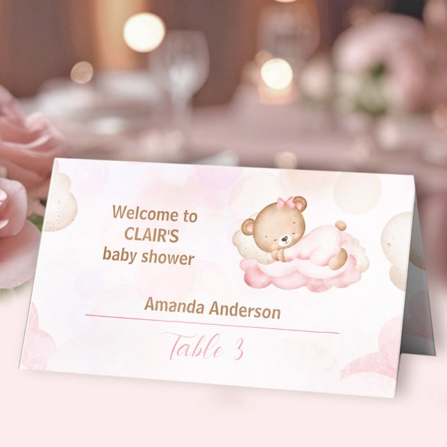 Teddy Bear Pink Girl Babydusche Zelt Platzkarte (Teddy Bear Pink Girl Baby Shower Tent Place Card)