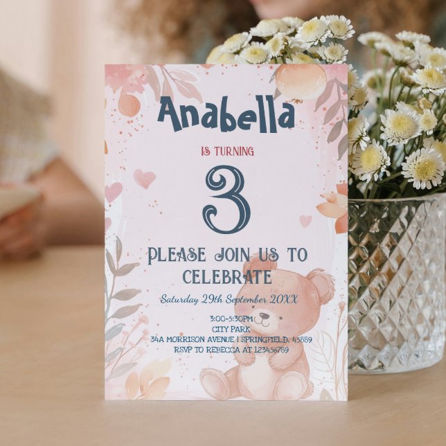 Teddy Bear Pink Girl Geburtstagsparty Einladung (Von Creator hochgeladen)