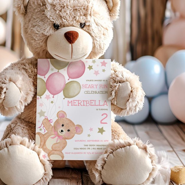 Teddy Bear Pink Gold Girls Geburtstag Einladung (Von Creator hochgeladen)