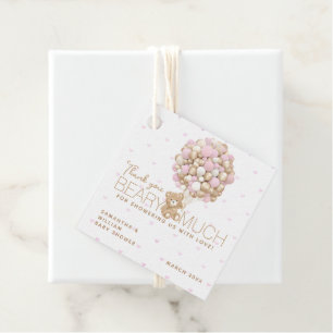 Teddy Bear Pink Heart & Balloon Baby Girl Dusche Geschenkanhänger