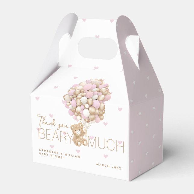 Teddy Bear Pink Heart & Balloon Baby Girl Dusche Geschenkschachtel (Rückseite)
