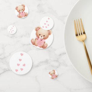 Teddy Bear Pink Hearts Table Confetti Konfetti