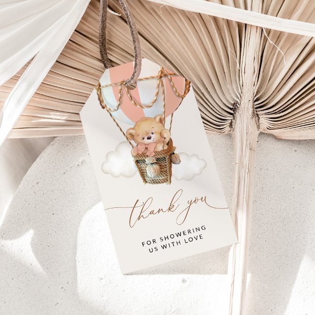 Teddy Bear, Pink Hot Air Ballon, Babydusche Geschenkanhänger (Von Creator hochgeladen)