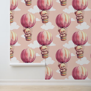 Teddy Bear Pink Pattern Baby Kinderzimmer Room Tapete