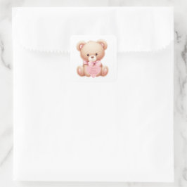 Teddy Bear Pink Quadratischer Aufkleber