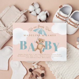 Teddy Bear Pink und Blue Bearly Wait Baby Shooter Einladung