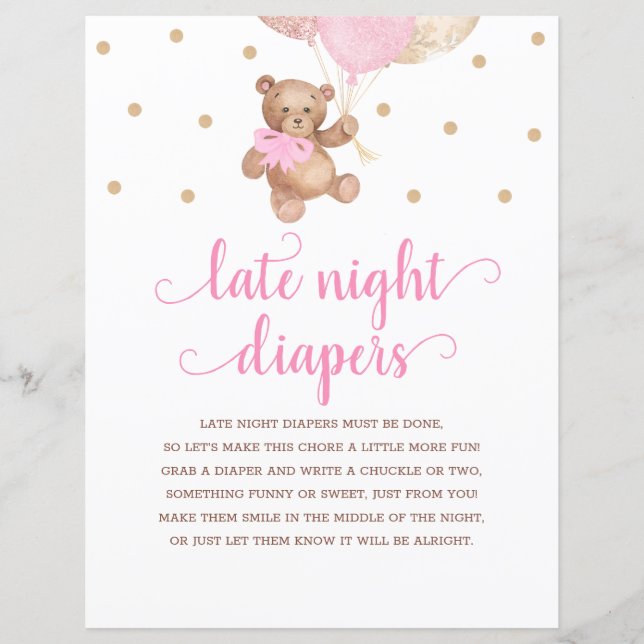 Teddy Bear Pink und Gold Spate Night Diaper Spiel (Vorderseite)