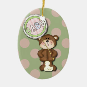 Teddy Bear Pink und Green Keramik Ornament