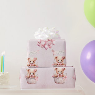 Teddy Bear Pink Wasserfarbe Mädchen Geburtstag Geschenkpapier