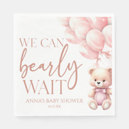 Teddy Bear Pink We Can Bearly Wait Baby Shower Serviette