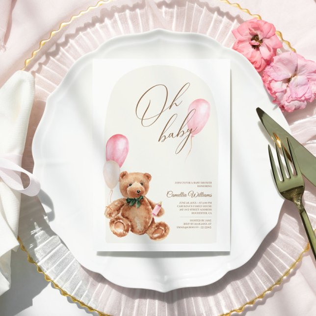 Teddy Bear Pink wir können frühzeitig abwarten Bab Einladung (Von Creator hochgeladen)