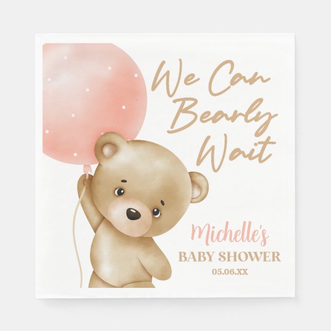 Teddy Bear Pink wir können frühzeitig abwarten Bab Serviette (Vorderseite)