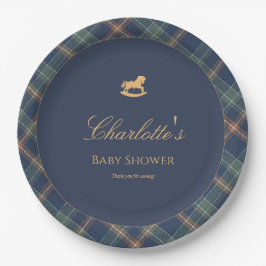 Teddy Bear Plaid Boy Baby Shower Paper Plate Pappteller