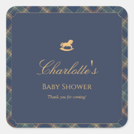Teddy Bear Plaid Boy Baby Shower Quadratischer Aufkleber