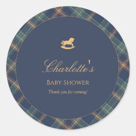 Teddy Bear Plaid Boy Baby Shower Runder Aufkleber