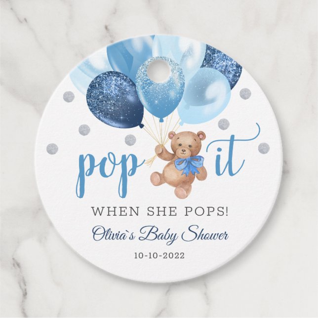 Teddy Bear Pop It Baby Shower Favoriten Geschenkma Geschenkanhänger (Vorderseite)