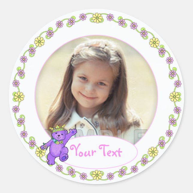 Teddy Bear Princess Birthday Custom Foto Runder Aufkleber (Vorderseite)