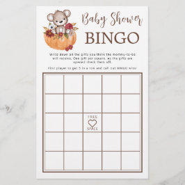 Teddy Bear Pumpkin Fall Baby Dusche Bingo Spiel