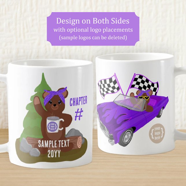 Teddy Bear, Purple Girls Youth Organization Logo Kaffeetasse (purple teddy bear coffee mug, for girl's sports team or youth organization, branded, logo placement)