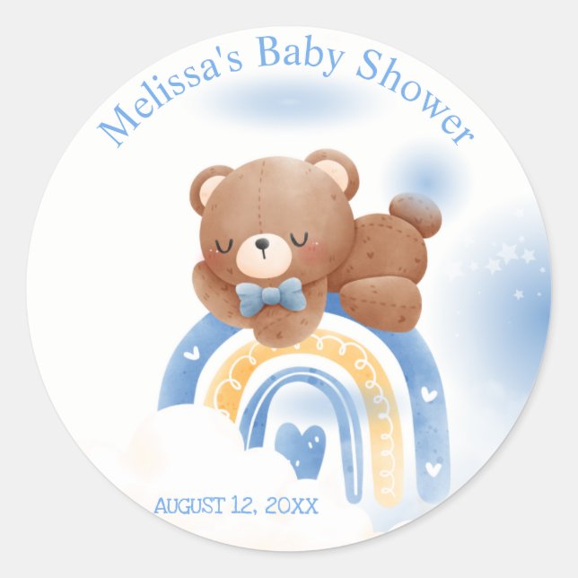 Teddy Bear Rainbow Boys Babydusche Runder Aufkleber (Vorderseite)