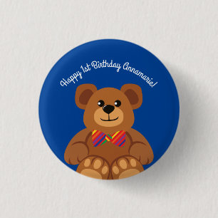 Teddy Bear Rainbow Niedlich 1. Geburtstag Party Button