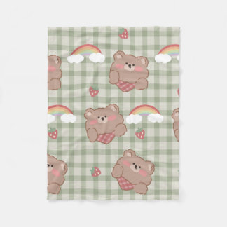 Teddy Bear & Rainbow Sherpa Blanket Fleecedecke