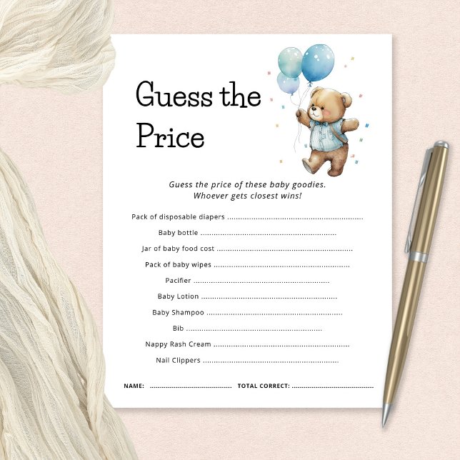 Teddy Bear rät die Preis Baby Dusche Spielkarte Einladung (Von Creator hochgeladen)