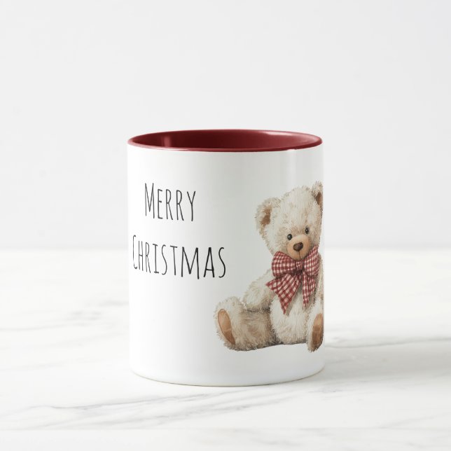 Teddy Bear Red Bow Christmas  Tasse (Zentrum)