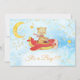 *~* Teddy Bear Red Flugzeug Baby Stars Boy Dusche Einladung