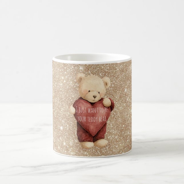 Teddy Bear Red Heart Gold Glitter Kaffeetasse (Mittel)