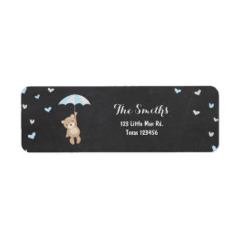 Teddy Bear Return Address Label Blue Boy Cub Baby
