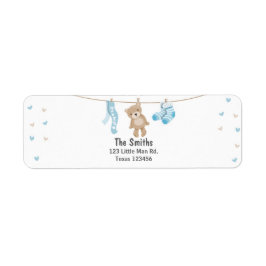 Teddy Bear Return Address Label White Blue