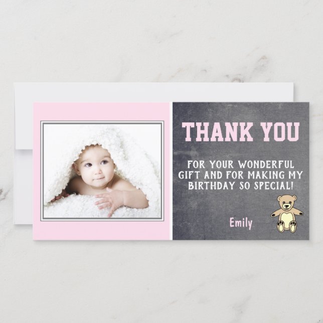 Teddy Bear Rose Girl Anniversaire Merci Carte phot (Devant)