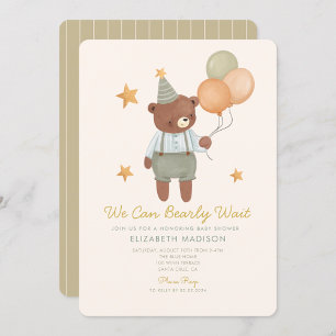 Teddy Bear Sage Green Bearly Wait Baby Dusche Einladung