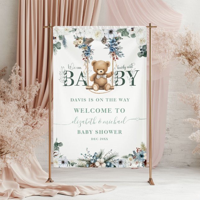 Teddy Bear Sage Green Begrüßungs Baby Dusche Banner (Von Creator hochgeladen)