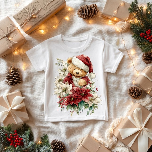 Teddy bear Santa Claus with Christmas flowers Baby T-shirt (Von Creator hochgeladen)
