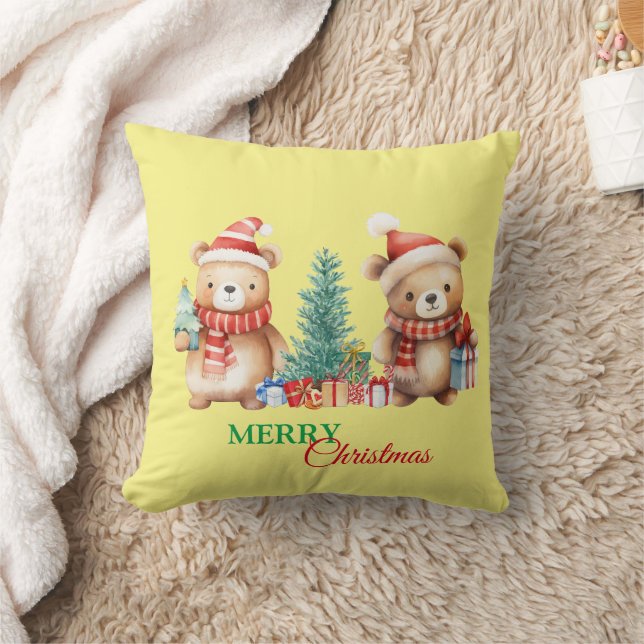 Teddy Bear Santa Red Green Frohe Weihnachts-Party Kissen (Decke)