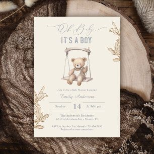 Teddy Bear Script Boho Baby Shower Boy Einladung