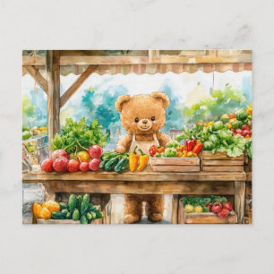 Teddy Bear Selling Fruit at Farmers Market Postkarte