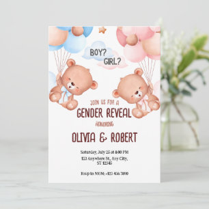 Teddy Bear Sexe Révéler Invitation Ballons