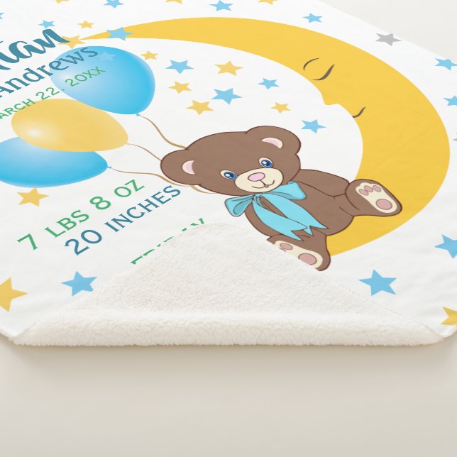 Teddy Bear sitzt auf dem Mond Baby Birth Stats Sherpadecke (3/4)