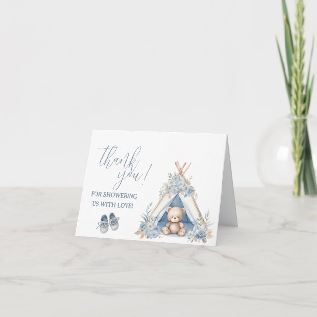 Teddy Bear sitzt in einem Teepee Danke Notiz Einladung (Vorderseite)