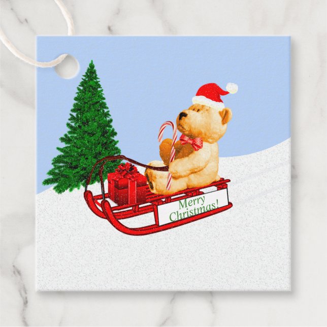 Teddy Bear Sled Dieses Weihnachtsgeschenk Gefallen Geschenkanhänger (Vorderseite)