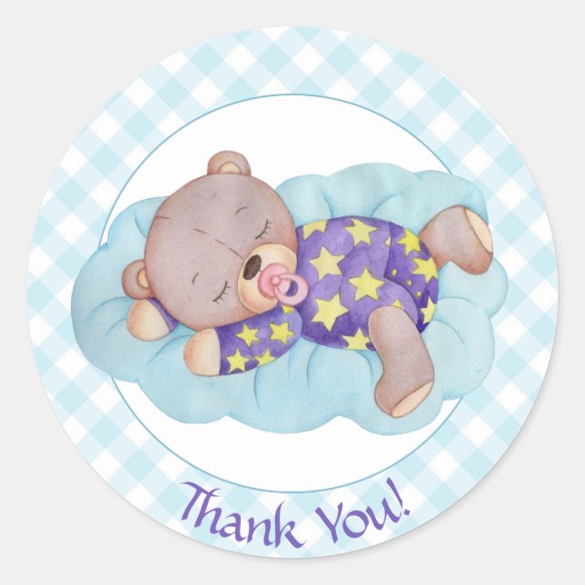 Teddy Bear Sleeping Baby Boy Runder Aufkleber (Vorderseite)