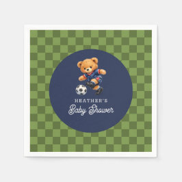 Teddy Bear Soccer Sport Checkboard Baby Shower Serviette