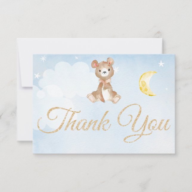 Teddy Bear Soft Watercolor Blue Danke Karte (Vorderseite)