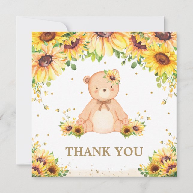 Teddy Bear Sonnenblume Blumenblume Baby Dusche Geb Dankeskarte (Vorderseite)