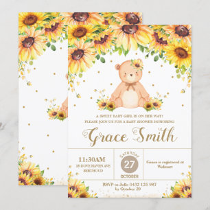 Teddy Bear Sonnenblume Blumenblütendusche Girl Inv Einladung