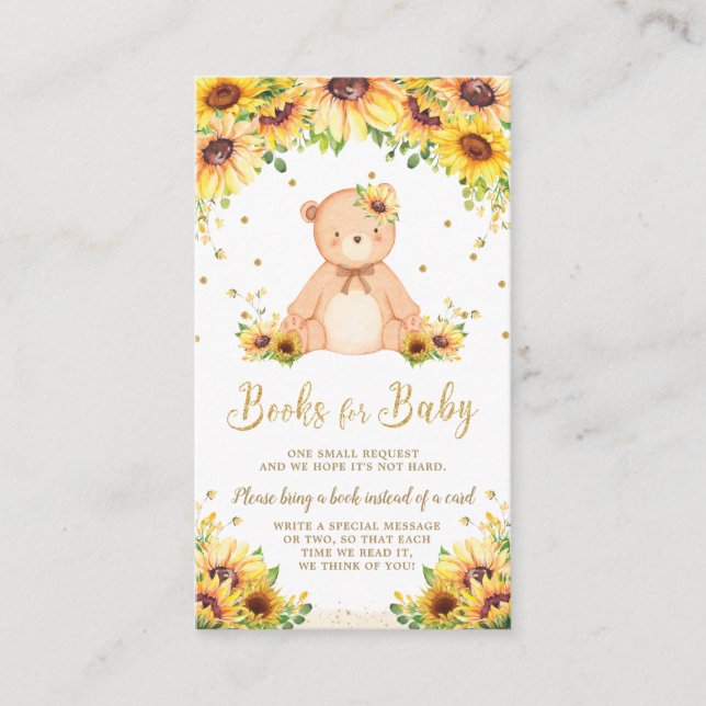 Teddy Bear Sonnenblumendusche Bringen Sie ein Buch Begleitkarte (Vorderseite)