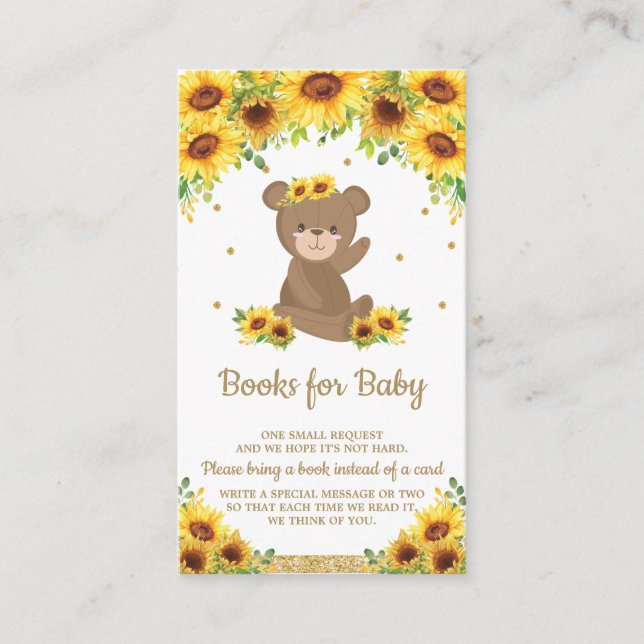 Teddy Bear Sonnenblumendusche Bringen Sie ein Buch Begleitkarte (Vorderseite)
